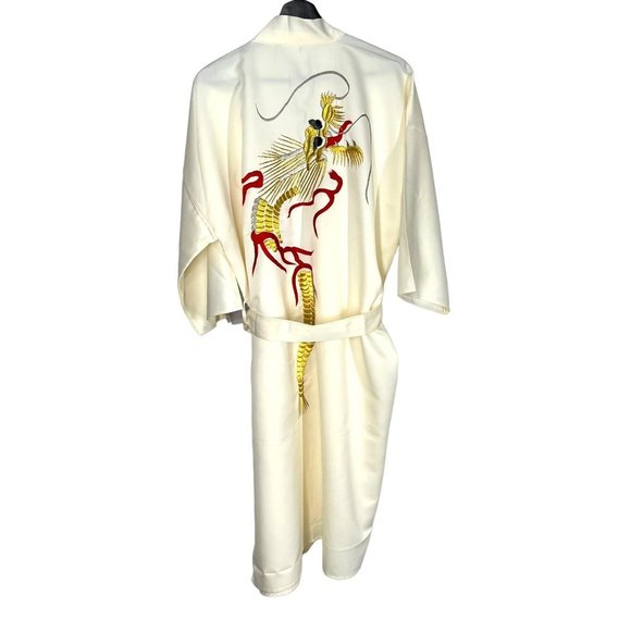 Vintage Other - Vintage Off White Embroidered Dragon Full Length Robe